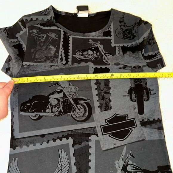 Harley Davidson Smokey Mountains Womens Grey Motorcycle Pattern Tee Size Medium - Picture 9 of 11